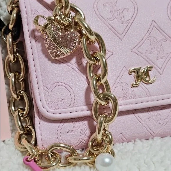NWT Juicy Couture Top Notch trifold wallet wristlet w gold chain & charms - Picture 4 of 10